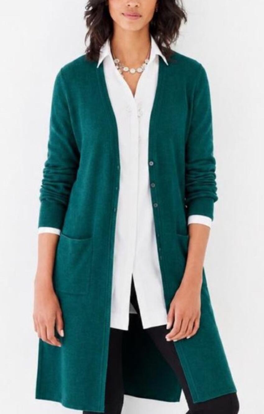 J Jill Women’s Green Long Sleeve Duster Cardigan Size Medium